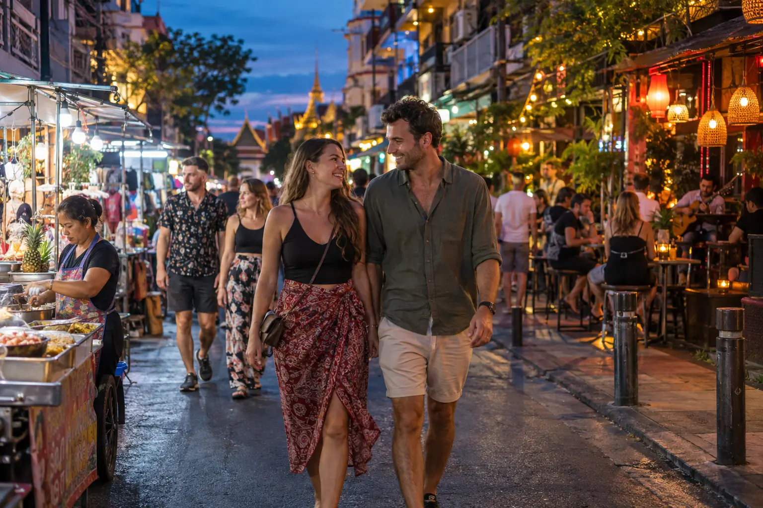 Adult tourists enjoying an evening near Khaosan Road